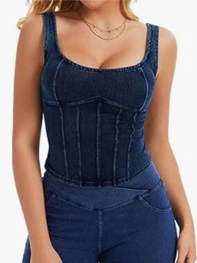 Denim Corset Tank Top - Dark Blue